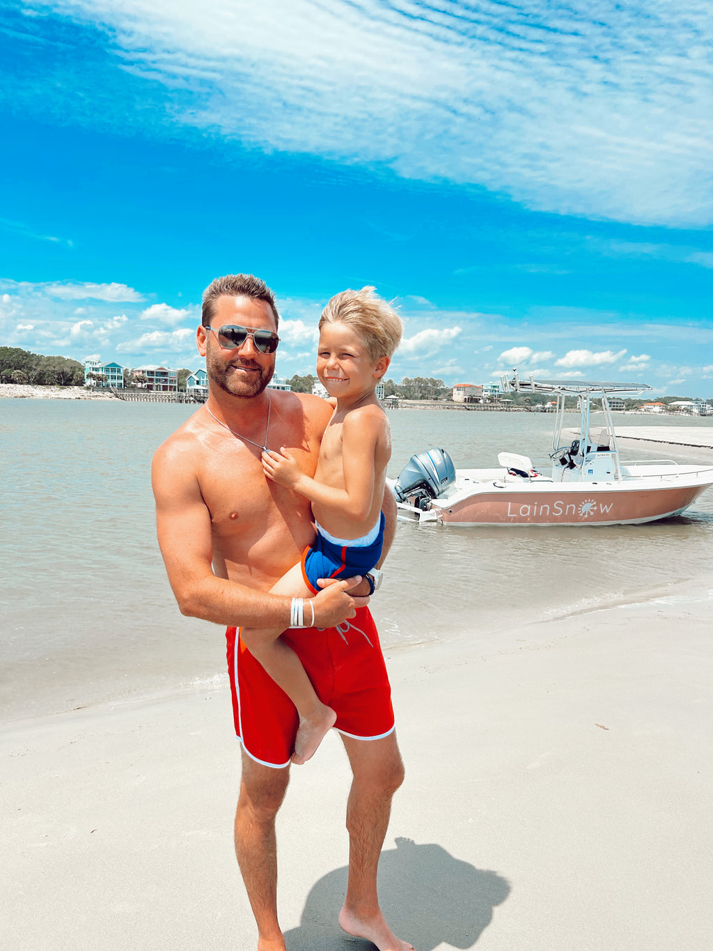 Mens Sunset Beach Boardshorts-- Red- Short Version