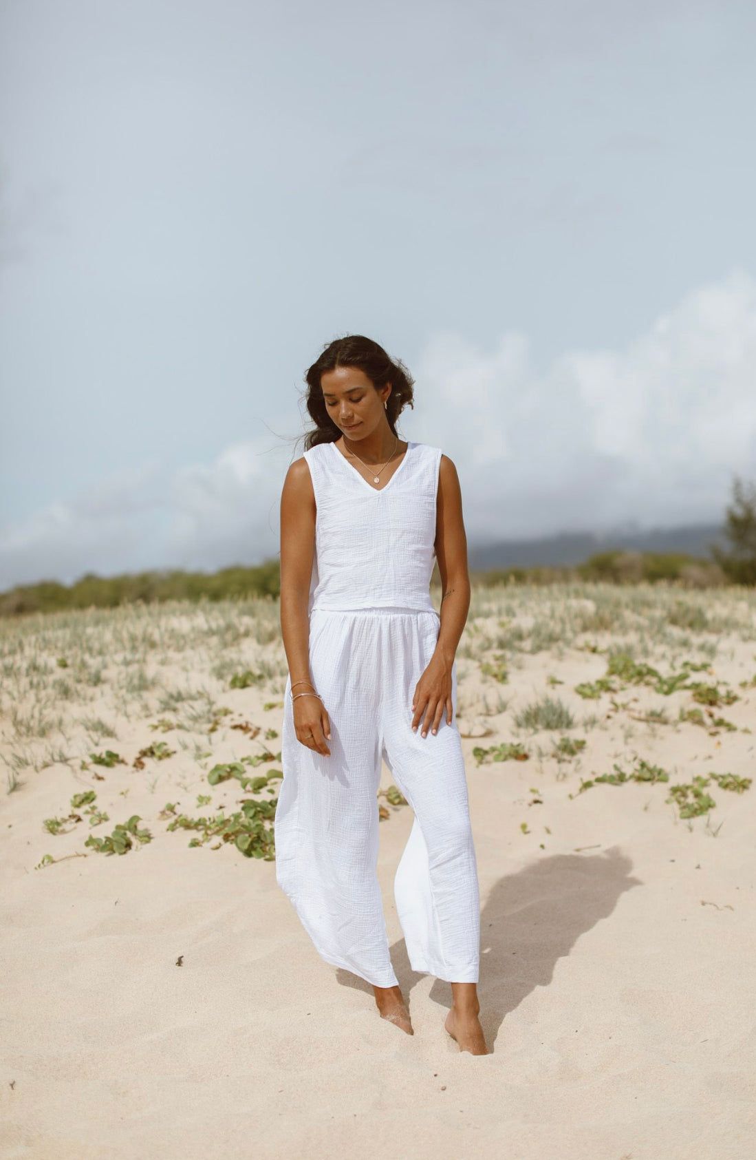 Cropped Seaside Gauze Pants- White