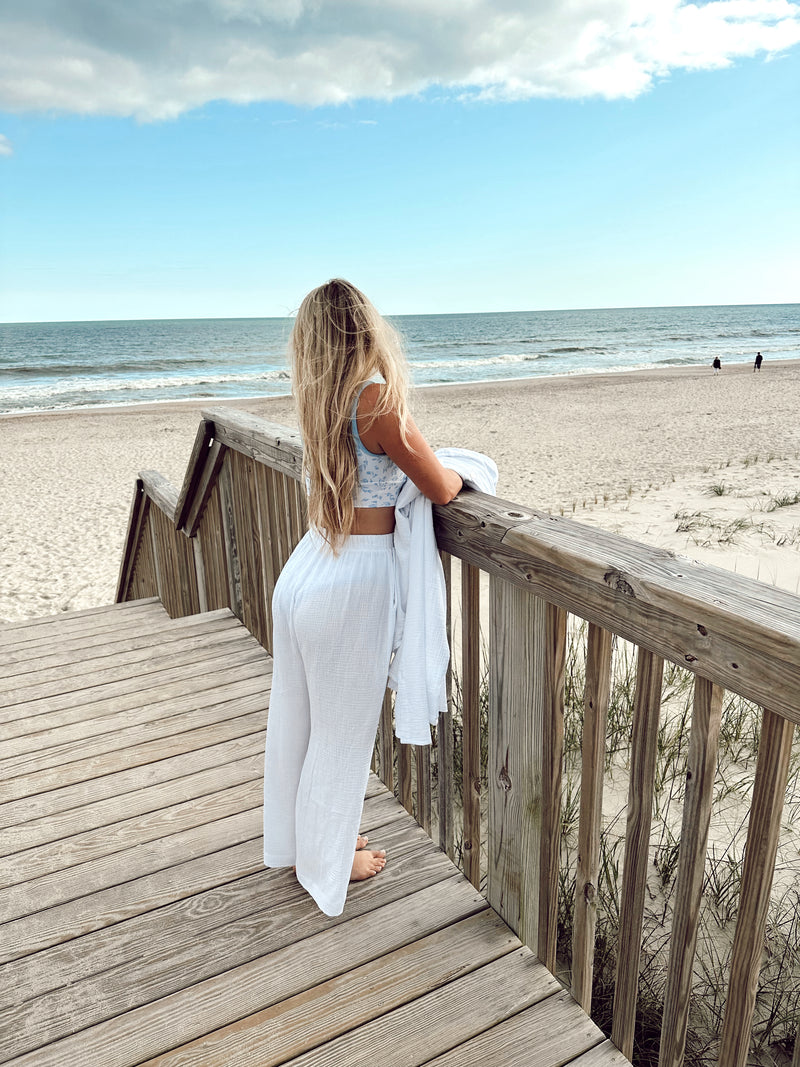 Cropped Seaside Gauze Pants- White