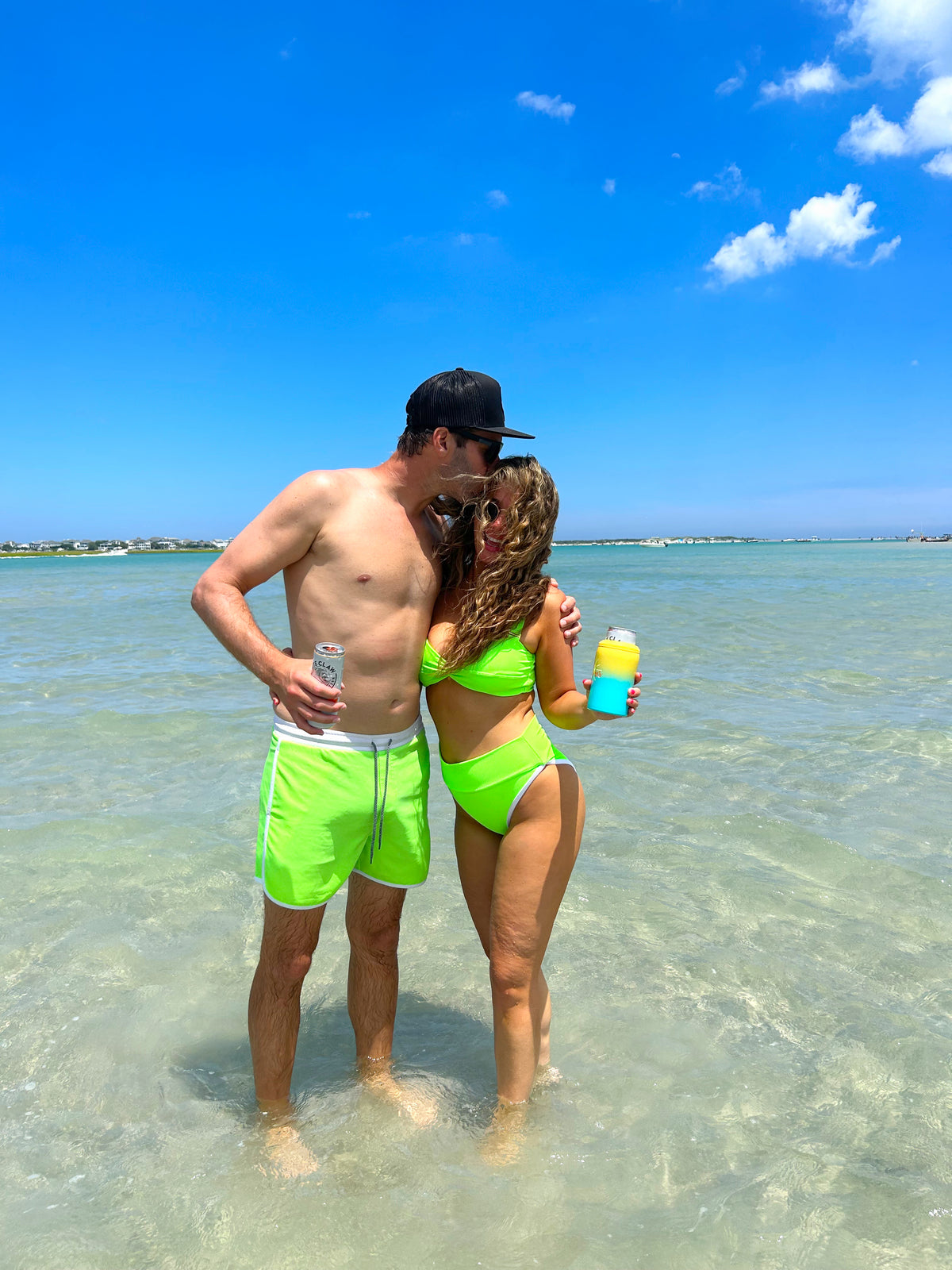 Mens Sunset Beach Boardshorts- Short Version- Lime