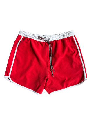 Mens Sunset Beach Boardshorts-- Red- Short Version