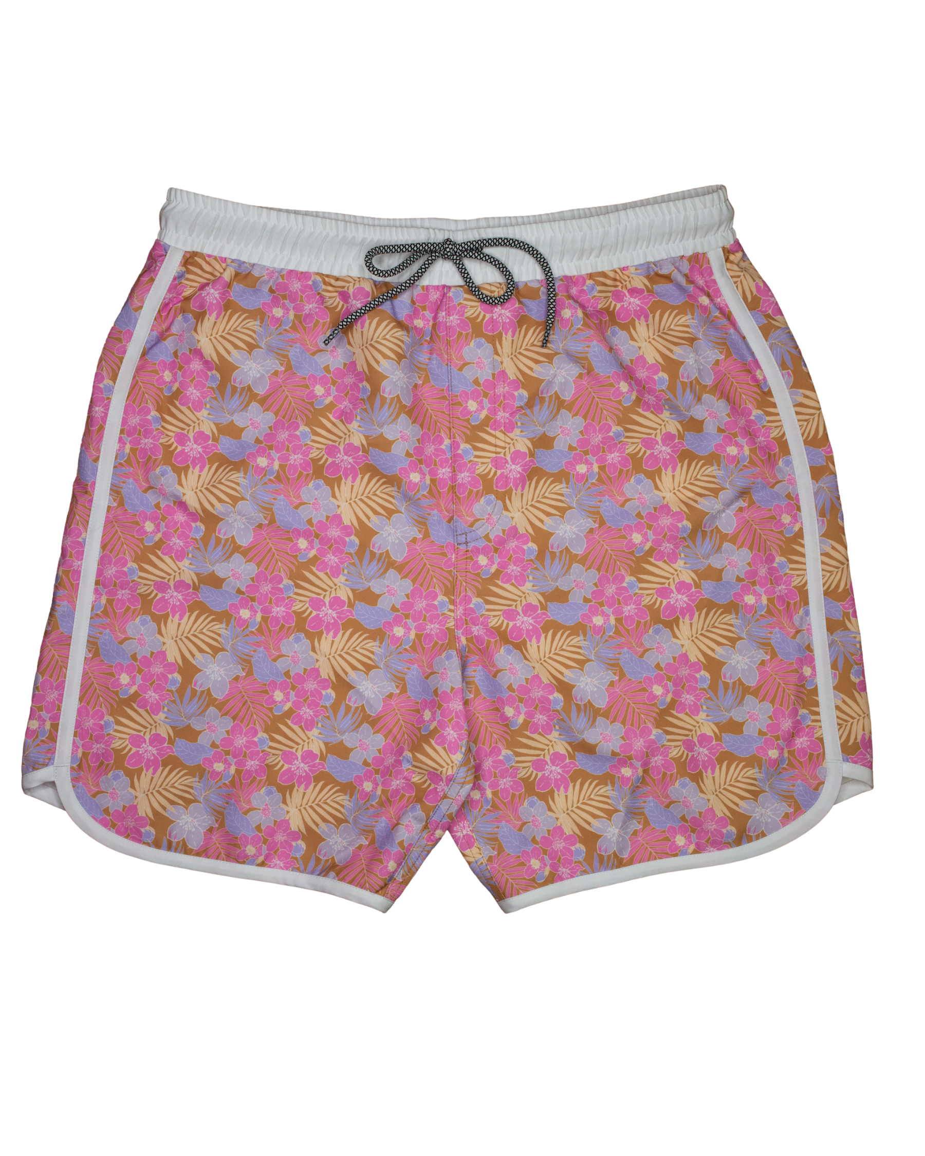 Mens Sunset Beach Boardshorts- Tiare Hawaii Palm Floral (7126819406007)