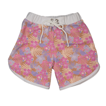 Load image into Gallery viewer, Mini Ro Trunks- Palm Floral/Violet Tiare Hawaii X LainSnow (7113360113847)
