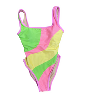 Load image into Gallery viewer, PREORDERS CLOSED: Ocean Isle One Piece- Neon Wave Print- Sherbet (7168306413751)
